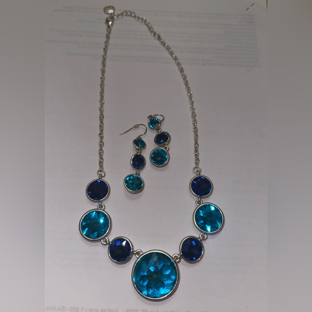 Elegant Blue and Silver Necklace and Earring Set